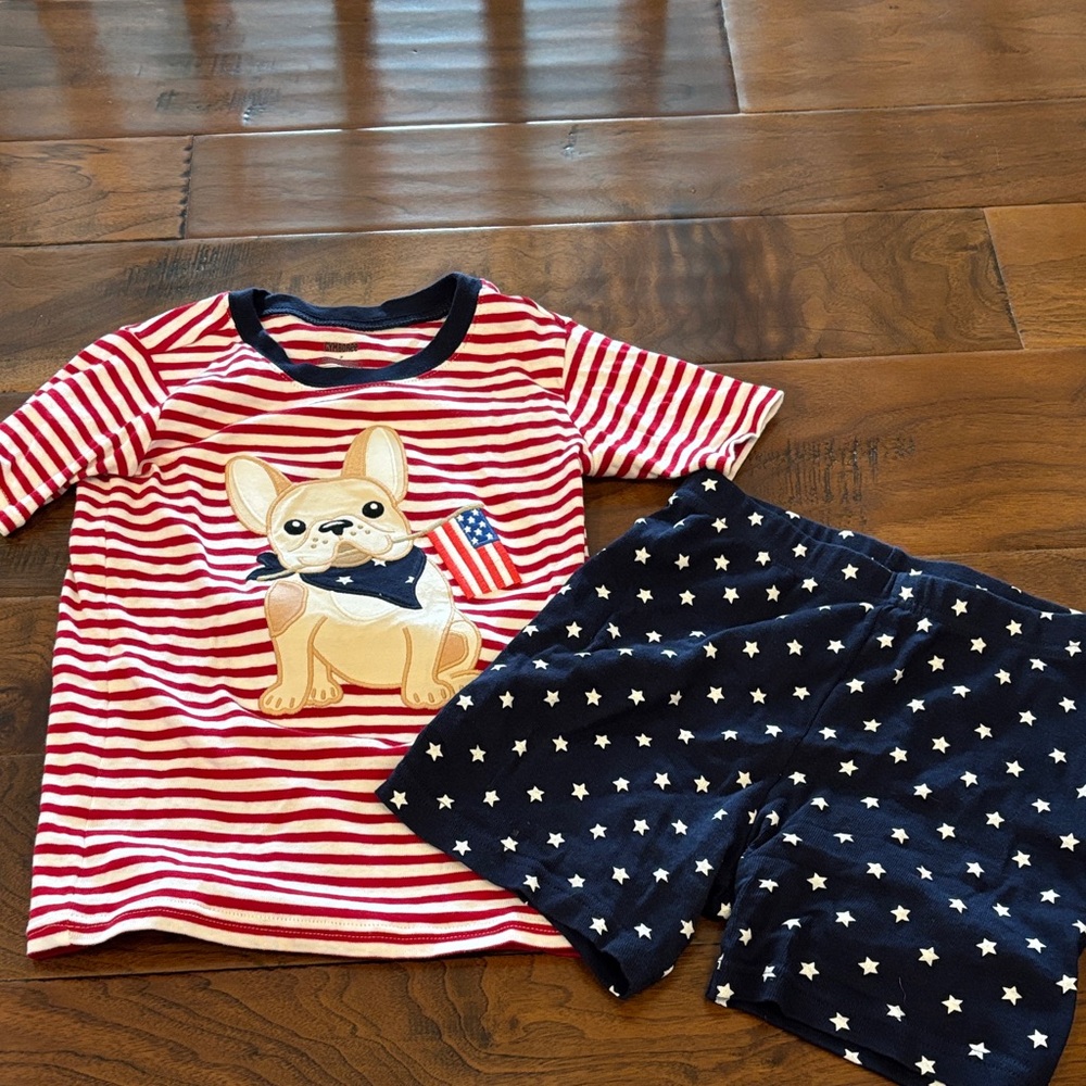 Gymboree Striped Red and Navy Kids Pajamas with Bulldog Design